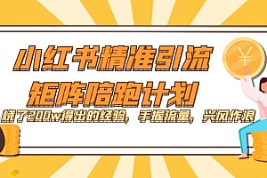 小红书精准引流·矩阵陪跑计划:烧了200w得出的经验,手握流量,兴风作浪!