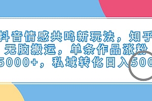 抖音情感共鸣新玩法,知乎无脑搬运,单条作品涨粉5000+,私域转化日入500