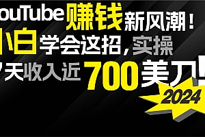 2024 YouTube赚钱新风潮!小白学会这招,7天收入近7百美金!