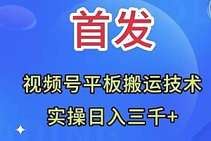 全网首发:视频号平板搬运技术,实操日入三千+