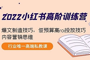 2022小红书高阶训练营:爆文制造技巧,低预算高roi投放技巧,内容营销思维