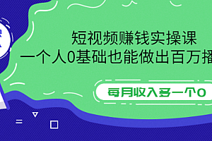 短视频赚钱实操课,一个人0基础也能做出百万播放量,每月收入多一个0