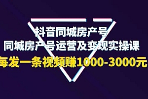 抖音同城房产号,同城房产号运营及变现实操课,每发一条视频赚1000-3000元
