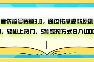 抖音伤感号赛道3.0,通过伤感爆款原创视频,轻松上热门,5种变现日入1000+