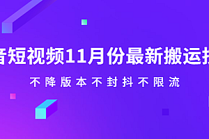 抖音短视频11月份最新搬运技术,不降版本不封抖不限流!【视频课程】