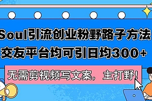 Soul引流创业粉野路子方法,交友平台均可引日均300+,无需剪视频写文案…