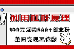 利用杠杆100元撬动500+创业粉,单日变现5位数