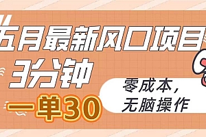 五月最新风口项目,3分钟一单30,零成本,无脑操作