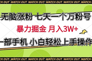 无脑涨粉 七天一个万粉号 暴力掘金 月入三万+,一部手机小白轻松上手操作