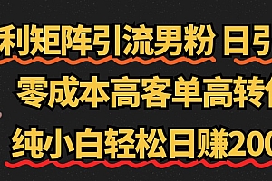 暴利矩阵引流男粉(日引千粉),零成本高客单高转化,纯小白轻松日赚2000+