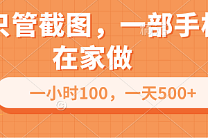 你只管截图,一部手机在家做,一小时100,一天500+