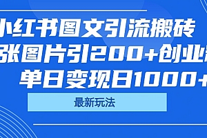 小红书图文引流搬砖,一张图片引200+创业粉,单日变现日1000+