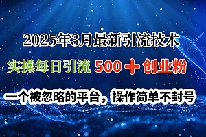 2025年3月最新引流技术,实操每日引流500➕创业粉,一个被忽略的平台,操作简单不封号