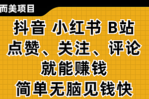 小而美的项目,抖音、小红书、B站视频点赞、关注、评论就能赚钱,简单无脑立见收益!妥妥的零撸项目