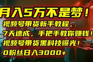 月入5万不是梦!视频号带货新手教程,7天速成,手把手教你赚钱!视频号带货黑科技曝光!0粉丝日入3000+