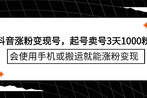 抖音涨粉变现号,起号卖号3天千粉,会使用手机或搬运就能涨粉变现