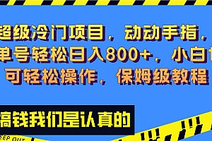 超级冷门项目,动动手指,单号轻松日入800+,小白也可轻松操作,保姆级教程