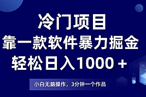 冷门项目靠一款软件,暴力掘金日入1000+,小白轻松上手