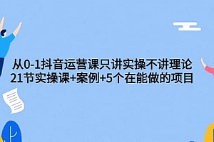 从0-1抖音运营课只讲实操不讲理论:21节实操课+案例+5个在能做的项目
