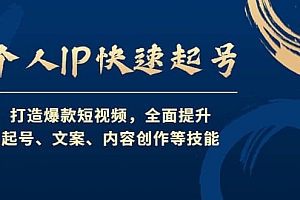 个人IP快速起号,打造爆款短视频,全面提升起号、文案、内容创作等技能