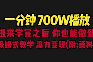 一分钟700W播放 进来学完 你也能做到 保姆式教学 暴力变现(教程+83G素材)