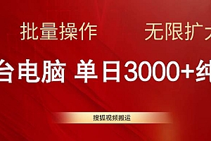 搜狐视频搬运,一台电脑单日3000+,批量操作,可无限扩大