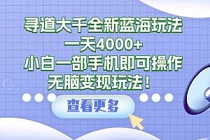 寻道大千全新蓝海玩法,一天4000+,小白一部手机即可操作,无脑变现玩法!