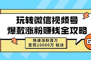 玩转微信视频号爆款涨粉赚钱全攻略,快速涨粉百万变现万元秘诀