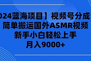 【2024蓝海项目】视频号分成计划,无脑搬运国外ASMR视频,新手小白轻松…