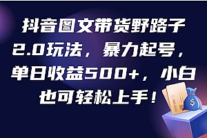抖音图文带货野路子2.0玩法,暴力起号,单日收益500+,小白也可轻松上手!