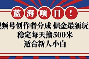【蓝海项目】视频号创作者分成 掘金最新玩法 稳定每天撸500米 适合新人小白
