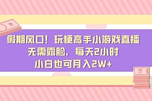 假期风口!玩梗高手小游戏直播,无需露脸,每天2小时,小白也可月入2W+