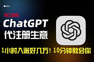 一小时入账好几万!利润大到吓人的ChatGPT代注册小生意,10分钟教会你,…