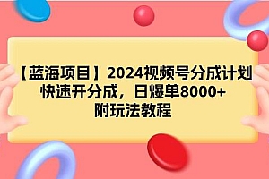 【蓝海项目】2024视频号分成计划,快速开分成,日爆单8000+,附玩法教程
