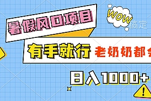 暑假风口项目,有手就行,老奶奶都会,轻松日入1000+