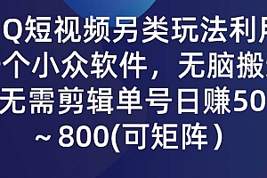 QQ短视频另类玩法,利用一个小众软件,无脑搬运,无需剪辑单号日赚500~…