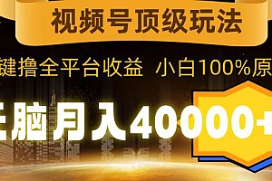视频号顶级玩法,无脑月入40000+,一键撸全平台收益,纯小白也能100%原创