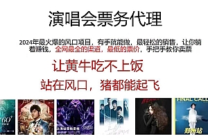 2024演唱会低价票务代理,全网最低的票价,手把手教你卖票,日入2000+