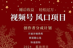 拥有睡眠收益的微信视频号大风口项目,轻松月入过万+,多赛道选择,可矩阵,玩法简单轻松上手