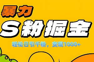 单人单机日引千粉,变现1000+,S粉流量掘金计划攻略!