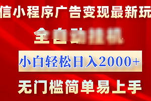 微信小程序,广告变现最新玩法,全自动挂机,小白也能轻松日入2000+