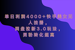 网盘拉新3.0玩法,男粉转化超高,单日利润4000+快手美女无人挂播