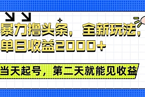 暴力撸头条全新玩法,单日收益2000+,小白也能无脑操作,当天起号,第二天见收益
