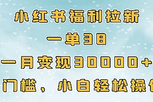 小红书福利拉新,一单38,一月30000+轻轻松松,0门槛小白轻松操作