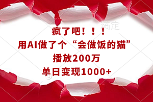 疯了吧!!!用AI做了个“会做饭的猫”,播放200万,单日变现1000+