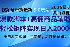 视频号带货最新5.0玩法,作品制作简单,当天起号,复制粘贴,脚本辅助,轻松矩阵日入2000+