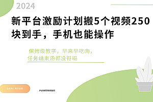新平台创作者激励,搬运五个视频250块,早来早吃肉