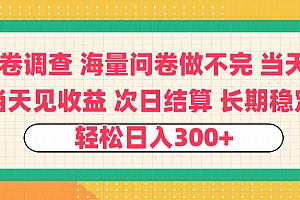 问卷调查 一手资源海量问卷做不完 次日结算 可全职可兼职 长效稳定 当天做当天见收益 轻松日入300+