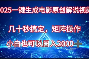 一键生成电影原创解说视频,几十秒搞定,矩阵操作,小白也能日入2000➕