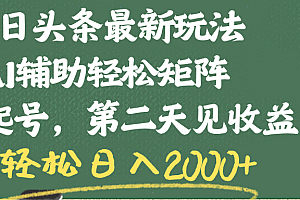 今日头条最新玩法,AI辅助轻松矩阵,当天起号,第二天见收益,轻松日入2000+